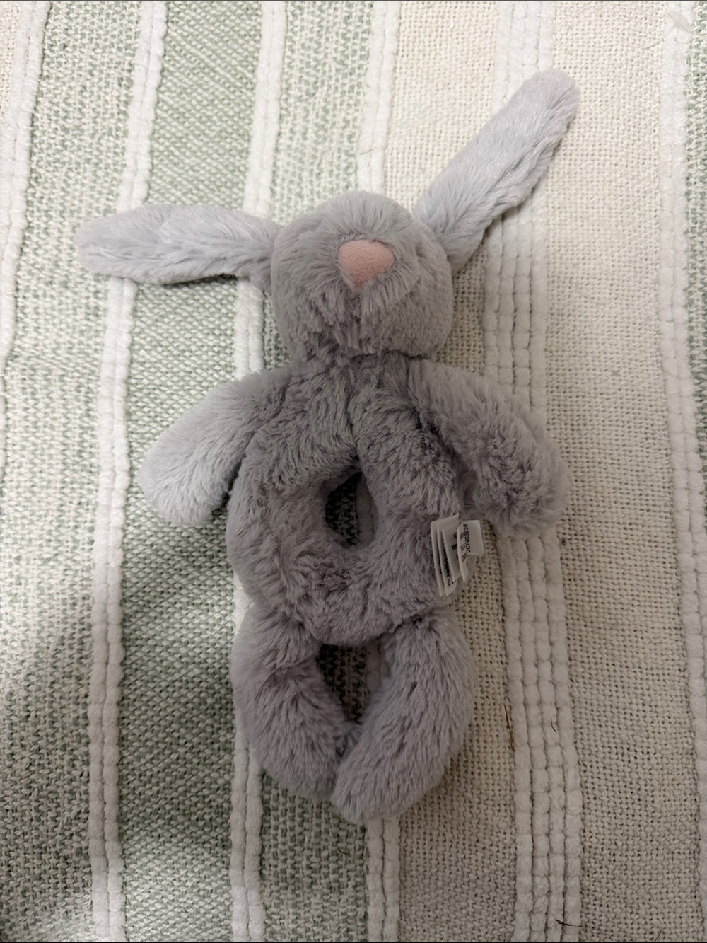 Jellycat Grey Bunny Ring Plush Toy with Pink Nose